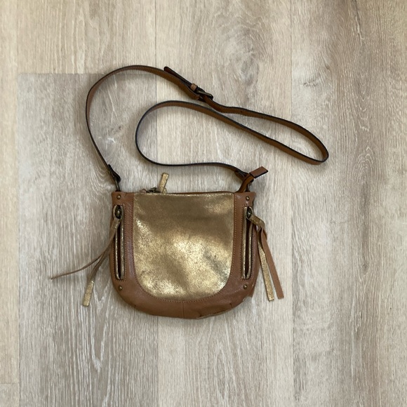 TANO metallic Gold and Brown Crossbody Bag - Picture 1 of 8